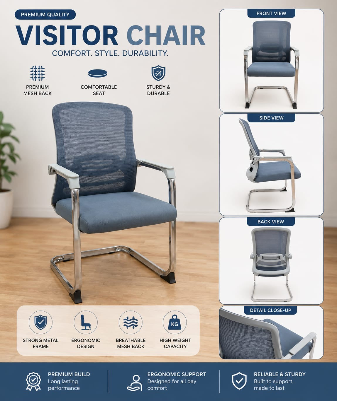 Ergonomic Mesh Visitor Chair – Premium Sled Base Office Seating