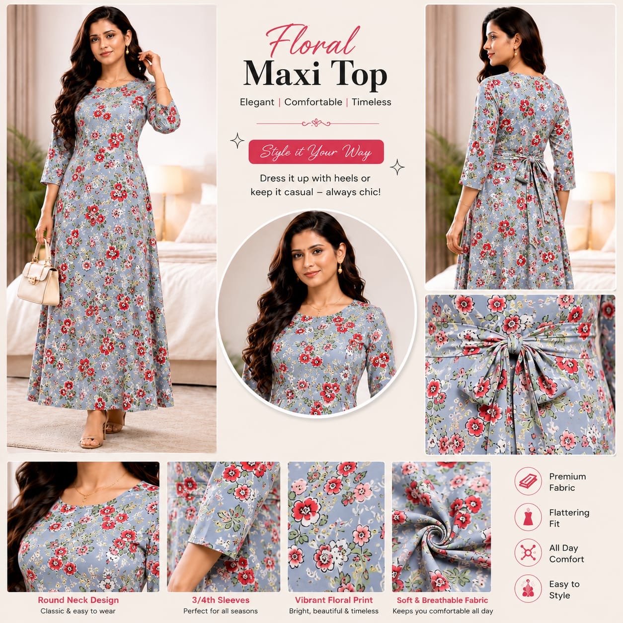 Premium Rayon Floral Maxi Top