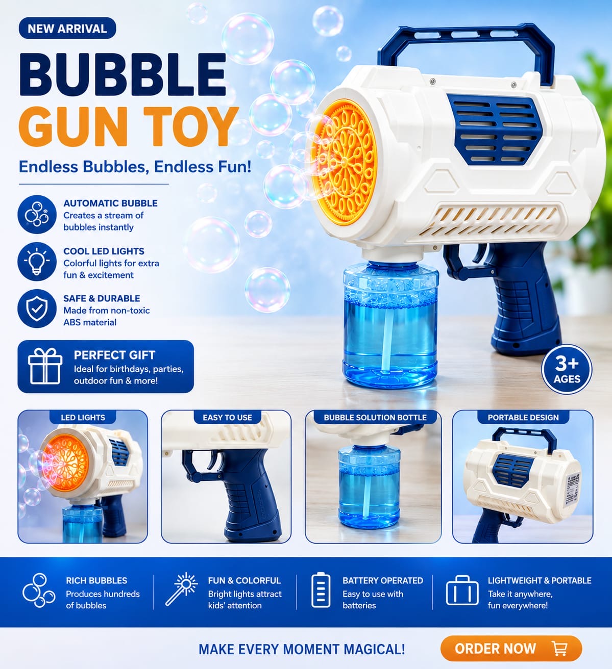 Ultimate Automatic LED Bubble Gun – High-Output Stream with Colorful Lights