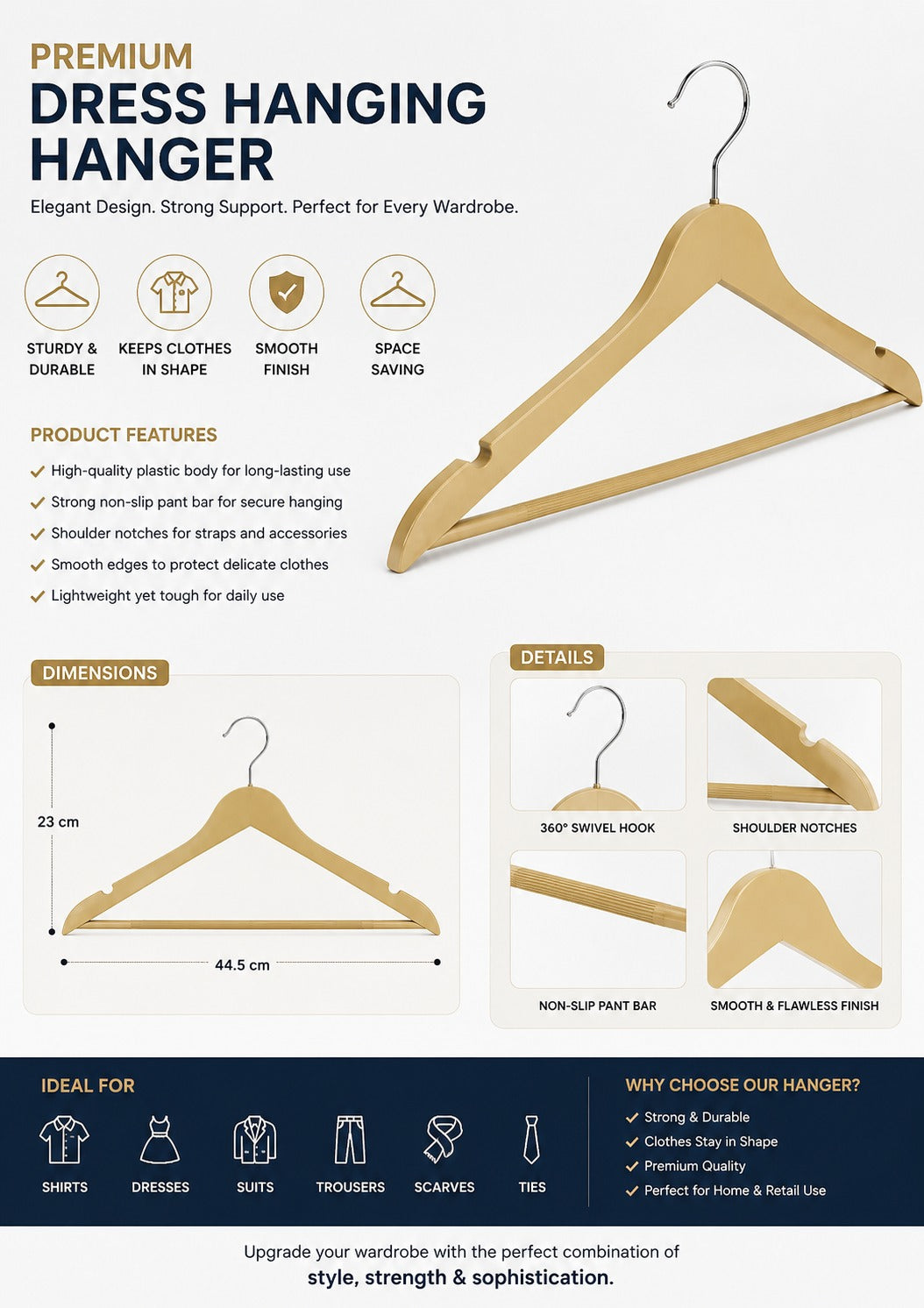 Premium Clothes Hanger for Dresses, Shirts & Suits – Strong Non-Slip Wardrobe Hanger | C2C
