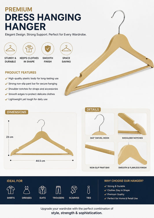 Premium Clothes Hanger for Dresses, Shirts & Suits – Strong Non-Slip Wardrobe Hanger | C2C