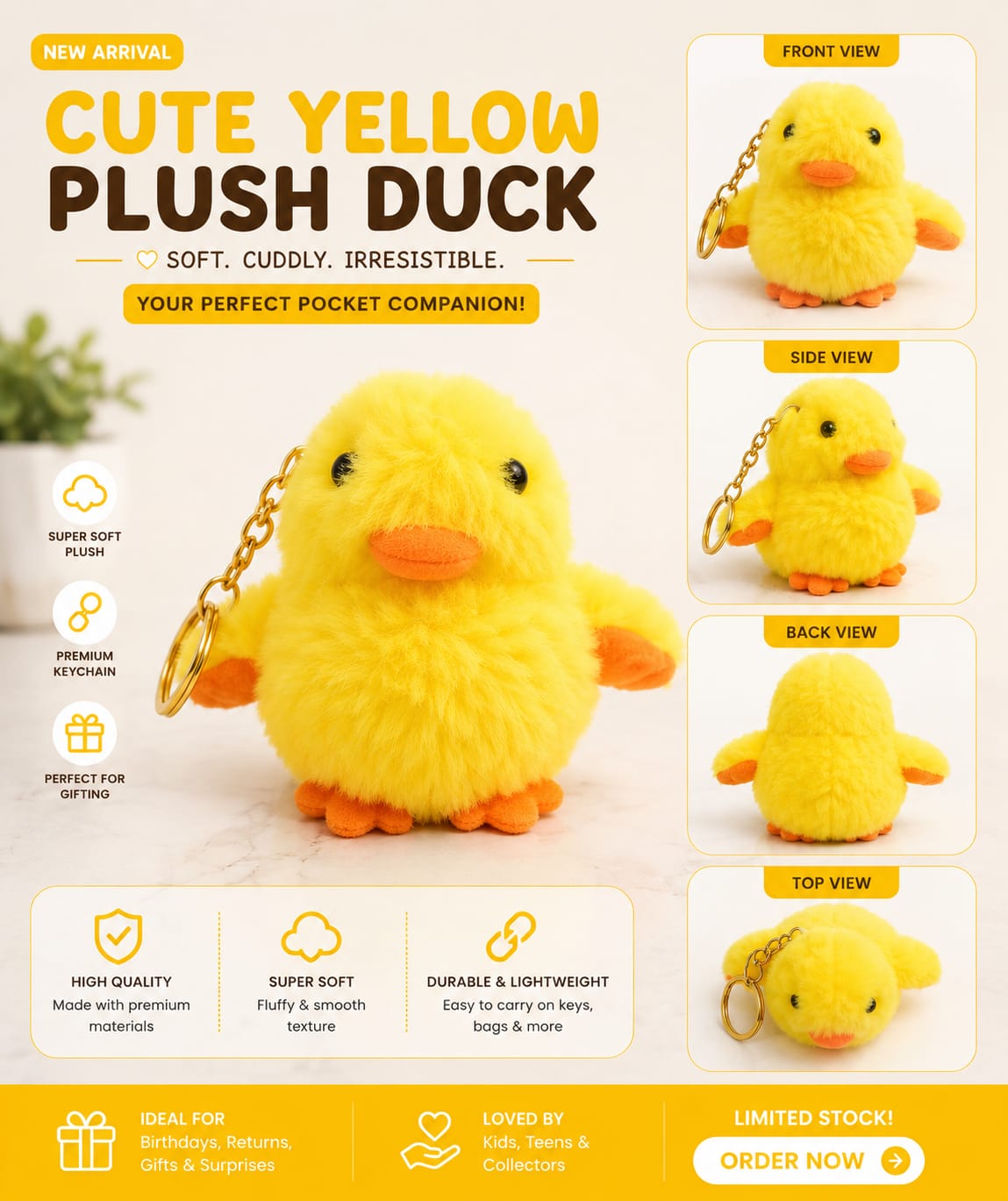 Cute Ultra-Soft Plush Duck Keychain – Cute Fluffy Bag Accessory
