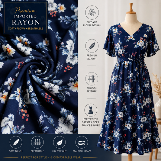 Premium Rayon Digital Print Fabric – Soft Flowing Fabric for Dresses, Tops & Designer Wear | Rs. 130 PER METRE