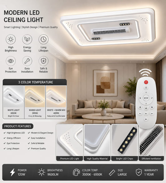 Modern Smart LED Ceiling Light with Remote Control – 3 Color Modes